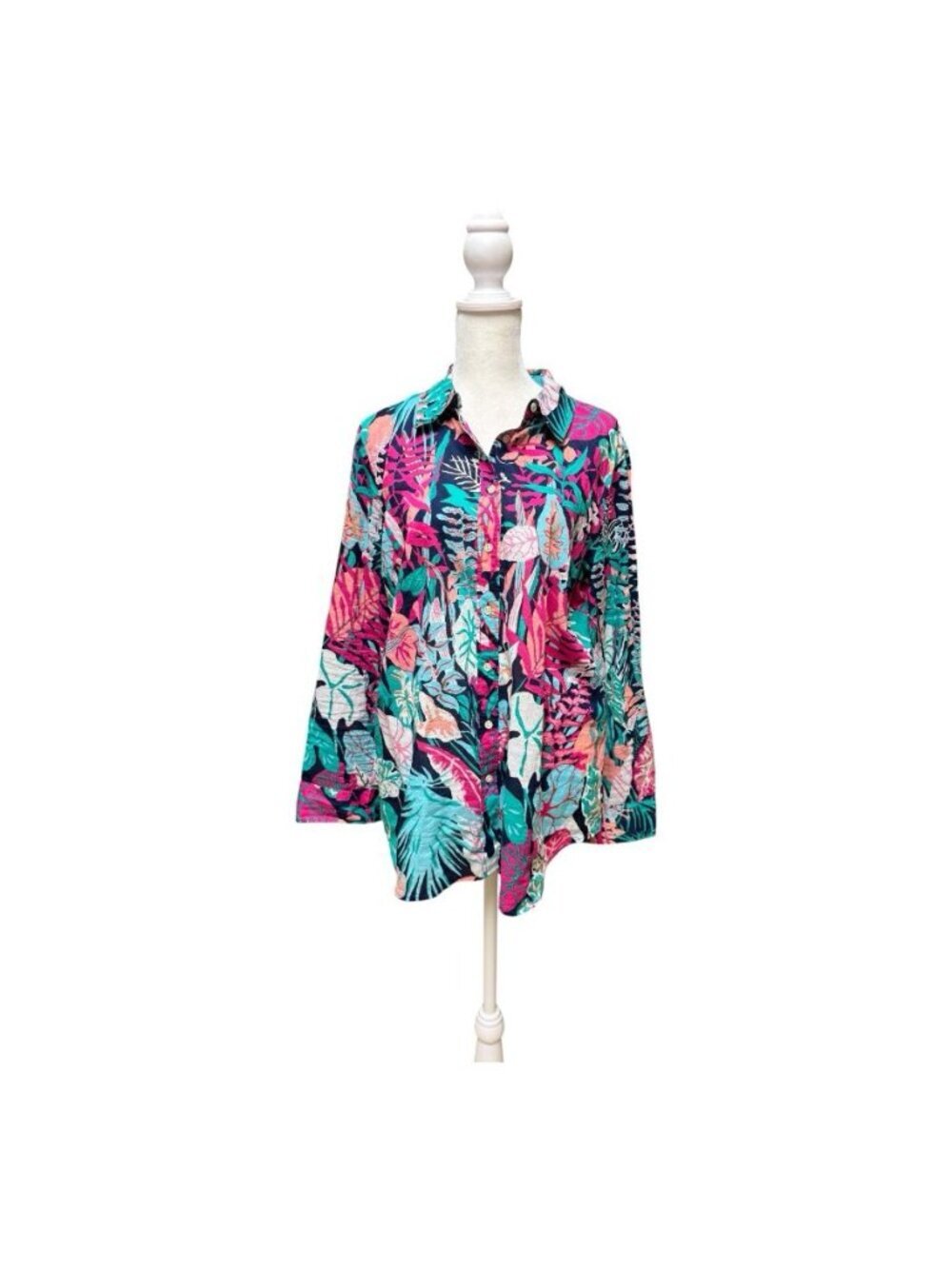 Talbots Tropical Floral Button Front Shirt Women’s Large 100% Cotton